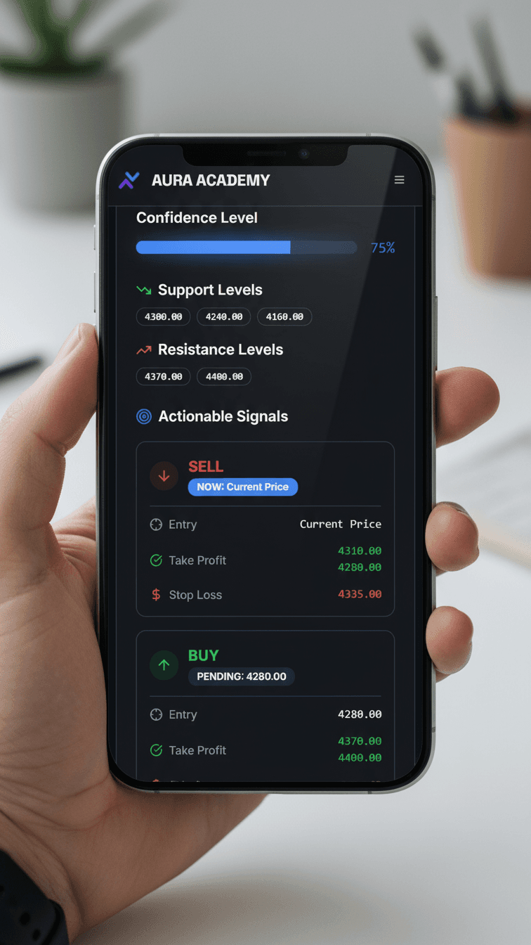 AURA AI Trading Signal App Interface - Institutional Technical Analysis Chart